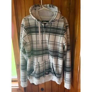 Vintage No fear Plaid zip up Hoodie Sherpa lined Men's size‎ Large